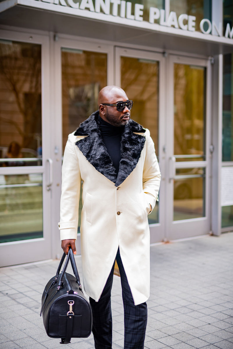 WIDE COLLAR FUR TRIMMED WOOL TRENCH COAT (CREAM) – J Ransford