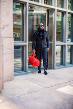 Load image into Gallery viewer, WIDE COLLAR FUR TRIMMED WOOL TRENCH COAT (BLACK)