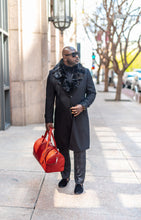 Load image into Gallery viewer, WIDE COLLAR FUR TRIMMED WOOL TRENCH COAT (BLACK)