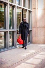 Load image into Gallery viewer, WIDE COLLAR FUR TRIMMED WOOL TRENCH COAT (BLACK)