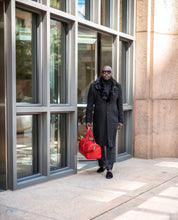 Load image into Gallery viewer, WIDE COLLAR FUR TRIMMED WOOL TRENCH COAT (BLACK)