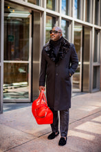 Load image into Gallery viewer, WIDE COLLAR FUR TRIMMED WOOL TRENCH COAT (BLACK)