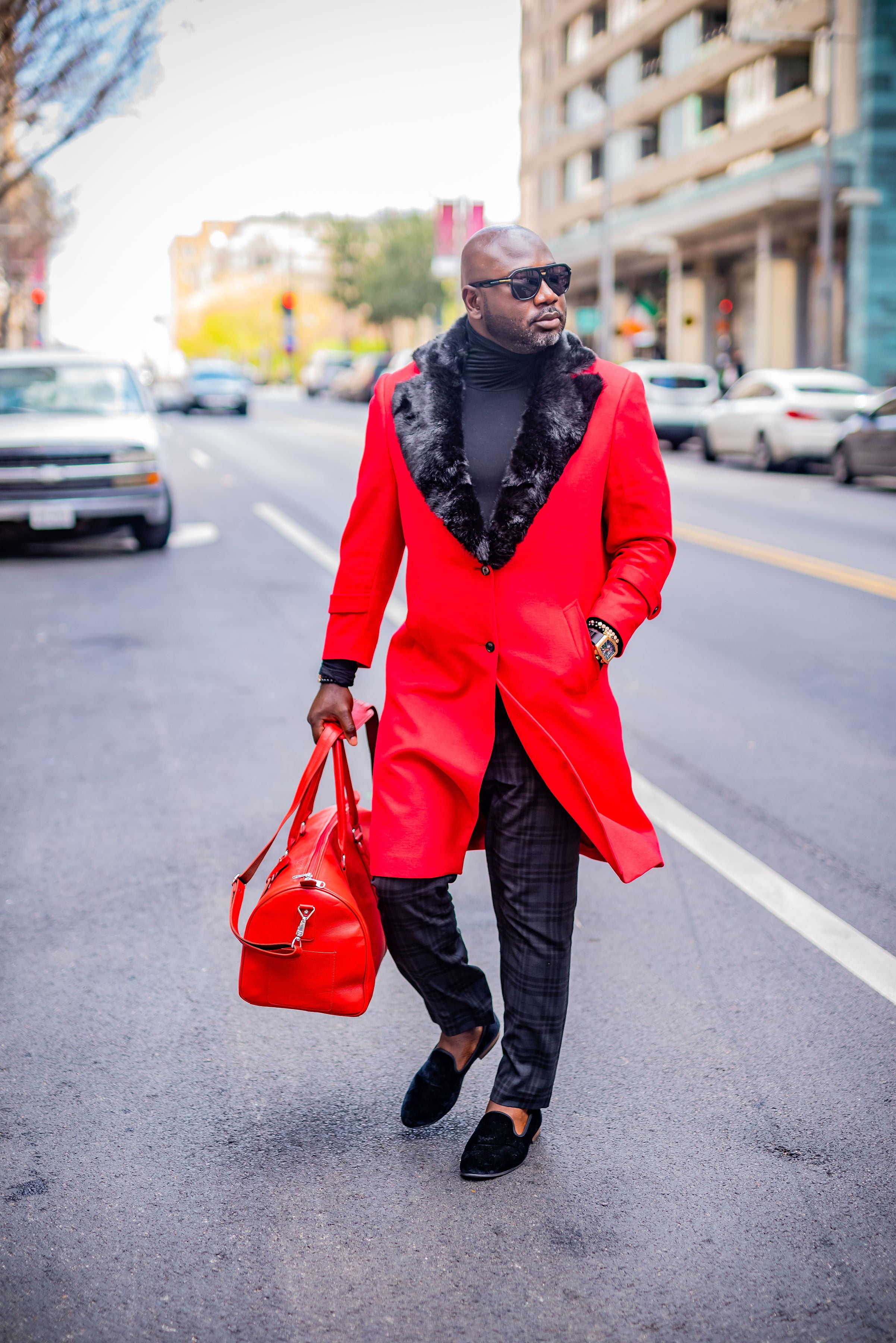WIDE COLLAR FUR TRIMMED WOOL TRENCH COAT (RED) – J Ransford